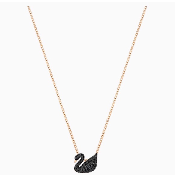 SWAROVSKI SWAN PENDANT, BLACK, ROSEGOLD TONE PLATE - Picture 2 of 4
